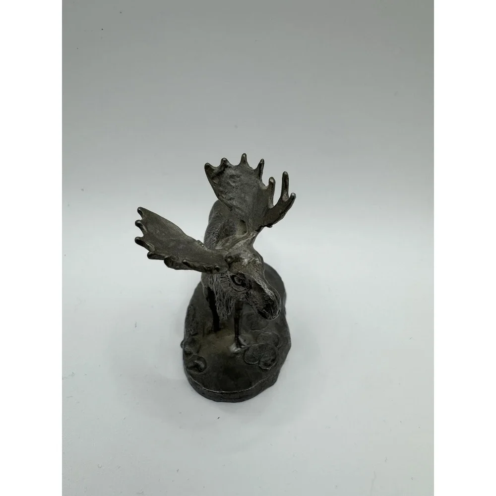 Vintage Handcrafted Pewter Moose Figurine Made USA Wildlife Decor